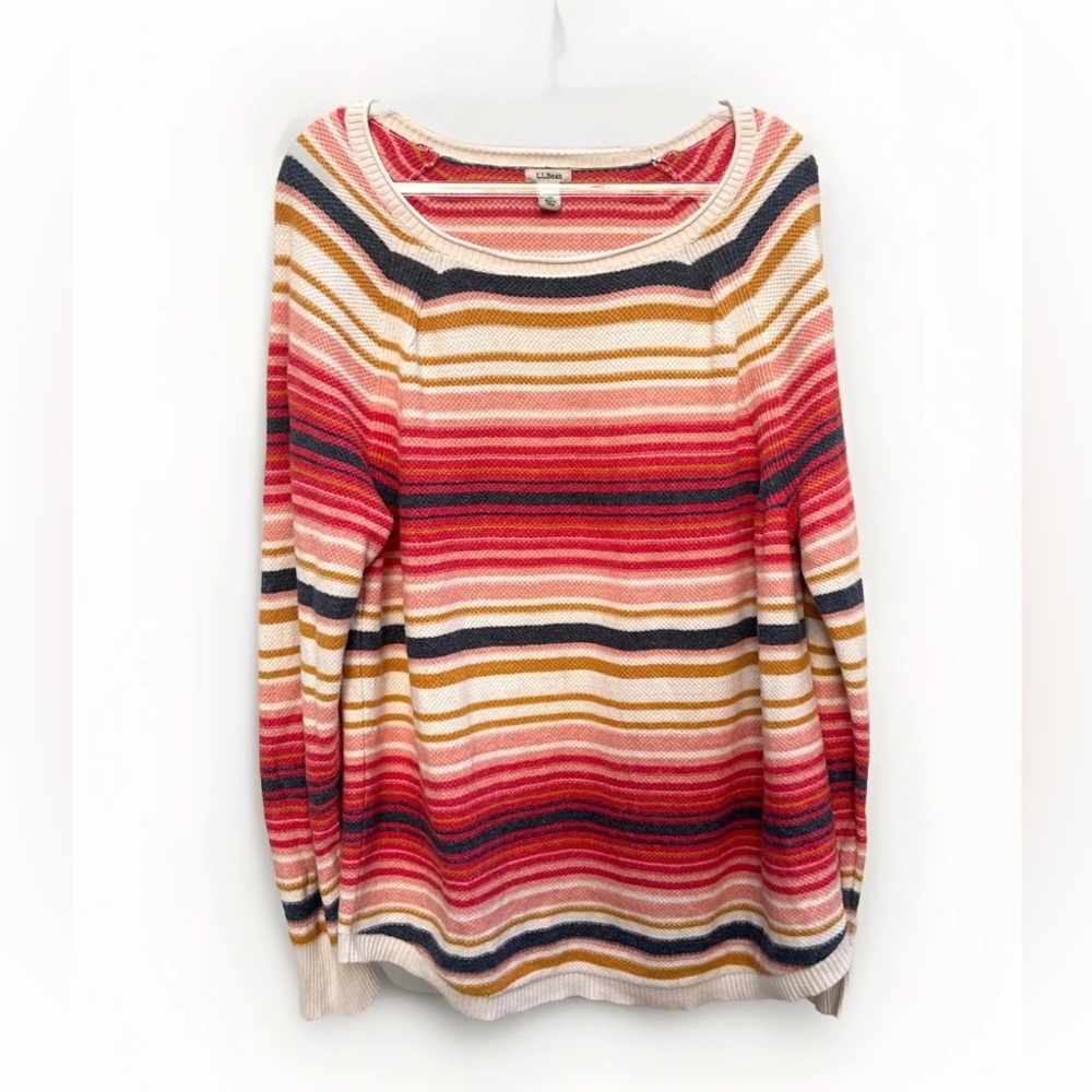 LL Bean Sweater Top Women XL Striped Multi Knit Texture Cotton Pullover Preppy
